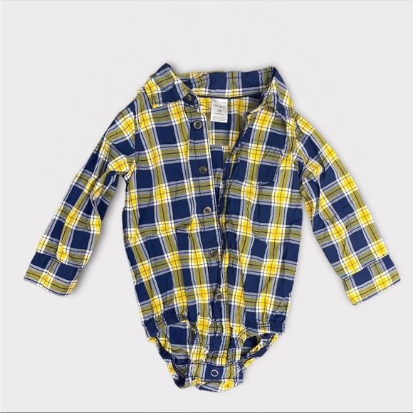 CARTER'S | 3/$15| Blue and Yellow Plaid Long Sleeve Diaper Shirt - Picture 1 of 3